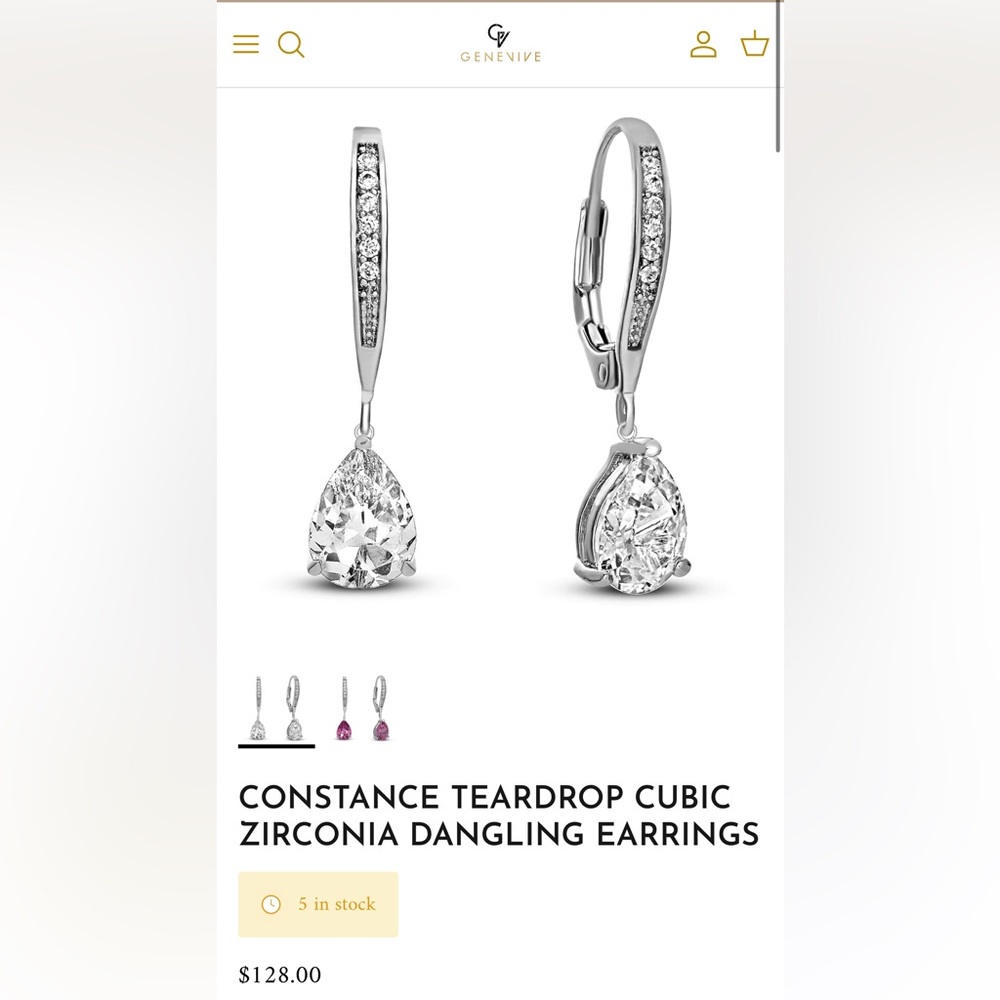 CONSTANCE TEARDROP CUBIC ZIRCONIA DANGLING EARRINGS NWT